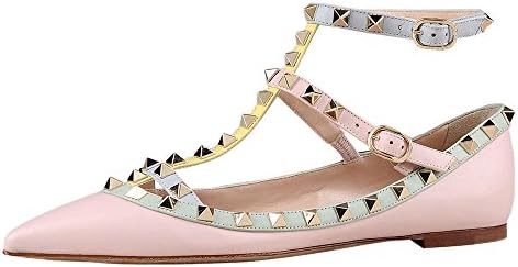 Maikool Women's Studded Ankle Strap High Heel Pointed Toe Pumps 11 M US Nude