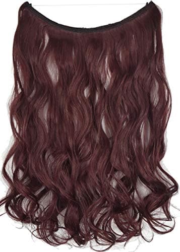 TOPREETY Wavy 22"100gr Halo Hair Extensions Elastic Invisible Wire Attached (Dark burgundy red #BUG)