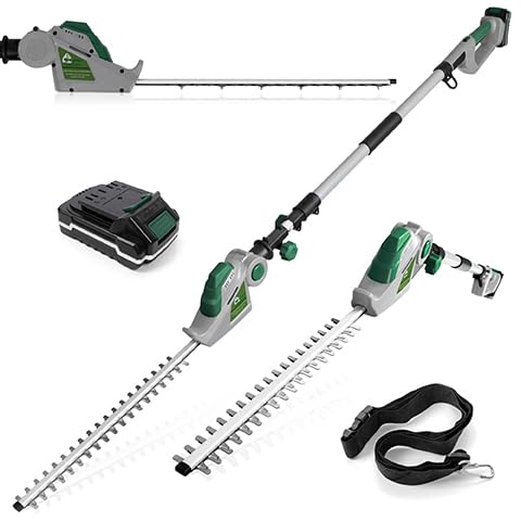 Gracious Gardens Cordless Hedge Trimmer Long Reach 18V Lithium-Ion, 2.45m Telescopic Hedge Trimmer Cordless Hedge Cutter with 1x Battery, Shoulder Strap and Charger Included
