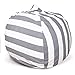 BROLEX Extra Large 38'' Stuffed Animals Bean Bag Chair Cover-100% Cotton Canvas Kids Toy Storage Zipper Bags Comfy Pouf for Unisex Boys Girls Toddlar, Grey White Stripe