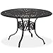 Home Styles Floral Blossom Charcoal 48-inch Round Dining Table with Umbrella Hole, Cast Aluminum Construction, Adjustable Nylon Glides, and Antique Highlights