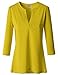 Dounblju Womens Basic 3/4 Sleeve Slit V-Neckline Rayon Top