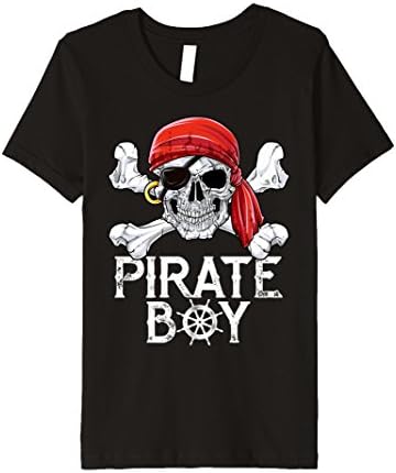 Kids Pirate Boy T shirt Jolly Roger Skull &amp; Crossbones Flag Tees 8 Black