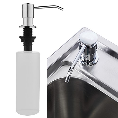 Built in Soap Dispenser, Bantoye 17 oz Large Capacity Bottle 304 Stainless Steel Pump Threaded Tube Soap Dispenser for Kitchen Thick Deck Installation