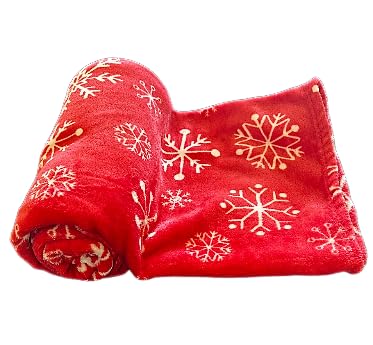 Cozydoze Xmas Blankets - Fleecy Throws. Christmas Trees, Reindeer, Owls, Winter Snowflakes In Red, Blue, Silver Grey, Gold, White. Warm & Cosy Double Thermal Fleece (Snowflakes Red)