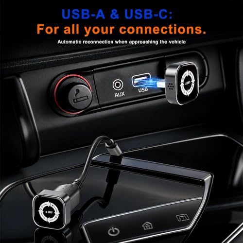 Tefire 4 in 1 Wireless CarPlay Adapter, For Factory Wired CarPlay Cars, 5.8Ghz Stable, Screen Mirroring, Android Auto, Bluetooth Calling, Universal for iPhone Android (black white)