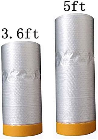 Pre-Taped Masking Film Tape Poly Surface Painting Protection Cover Auto Painting Tape Adhesive Paint Masking Film （2 Pack 3.6 feet X 65 Feet ）