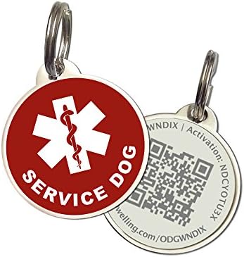 PetDwelling Service Dog White QR Code ID Tag links to Online Profile w/Photo ID/Medical Info/Scanned GPS Location