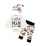 3Pcs Spring Baby Boys Clothing Little Man Print Outfits Rompers Clothes Set