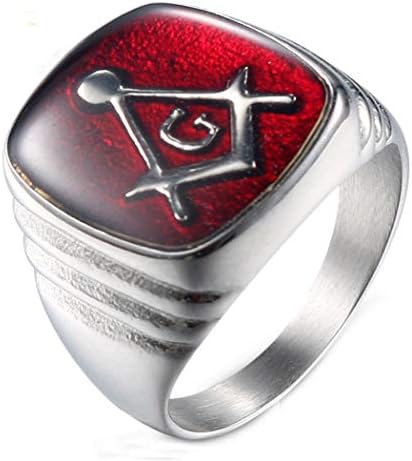 Guraxi Men's Retro Masonic AG Totem Red Oil Rings in Stainless Steel