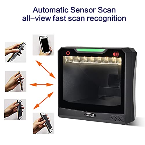 LENVII Hands-Free Barcode Scanner,Omnidirectional Auto 1D/2D USB Barcode Reader/QR Barcode Scanner,Barcode Scanner Supports Barcode Scanning from Screen