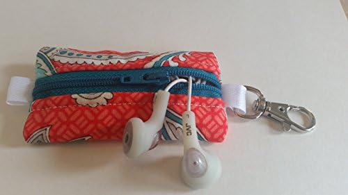 Chapstick, Headphones, or USB Drive Keychain Holder- Coral and aqua