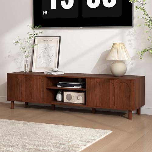 TV Stand for TVs up to 70'', Entertainment Center with Large Storage for Living Room, Media Console with Sliding Doors and Adjustable Shelves, Modern TV Cabinet for Game Consoles and Decor(Walnut)