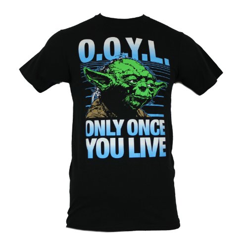 Star Wars Mens T-Shirt - OOYL Only Once You Live Yoda Image (Medium) Black
