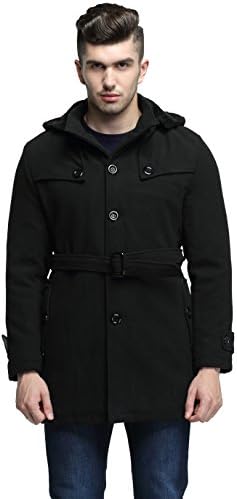 Men's Hooded Single Breasted Woolen Pea Coat