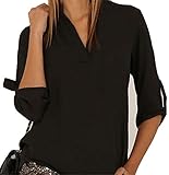 ETCYY Women's Plus Size V-Neck Cuffed Sleeve Chiffon Blouse Shirts Tops