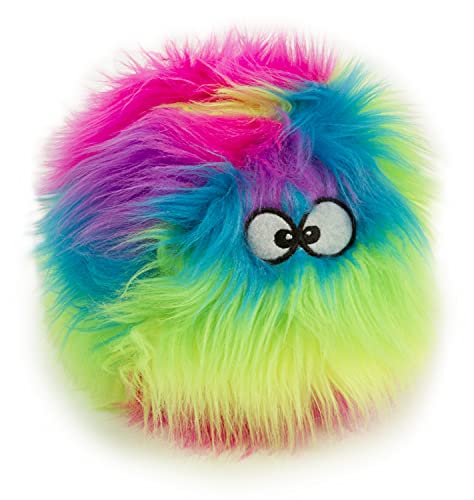 goDog Furballz Squeaky Plush Ball Dog Toy, Chew Guard Technology - Rainbow, Small