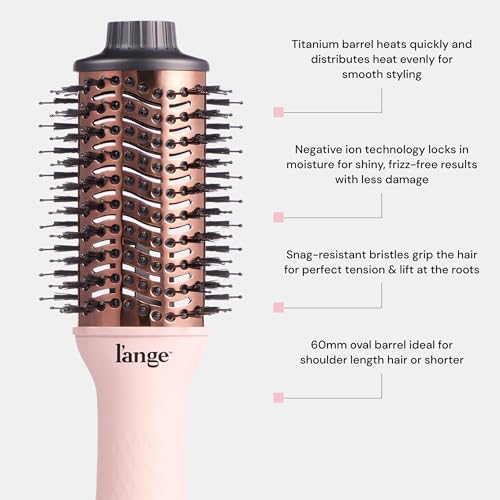 L'ANGE HAIR Le Volume 2-in-1 Titanium Blow Dryer Brush | Frizz Control Blowout Hair Dryer Brush For Drying And Straightening | Volumizing Hot Air Styler For All Hairstyles | Oval Barrel | Blush - 60mm
