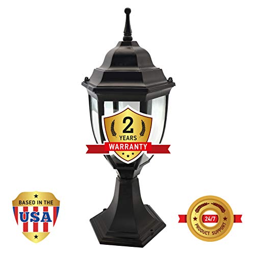 OSTWIN 1-Light Outdoor Garden Post Lantern L04 Lighting Fixture, Traditional Post Lamp Patio with One E26 Base, Water-Proof, Black Cast Aluminum Housing, Clear Glass Panels, ETL Listed - Thumbnail 6