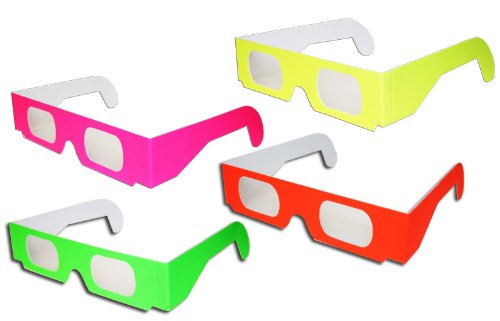 4 Pair Diffraction Prism Fireworks Glasses in hot Neon Colors by 3Dstereo Glasses