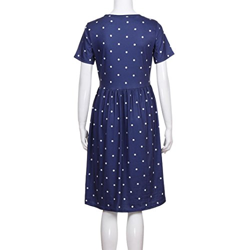 Dress-Han Shi Womens Summer Fashion Short Sleeve Dot Printing Wave Dresses (Navy, M) - Thumbnail 5