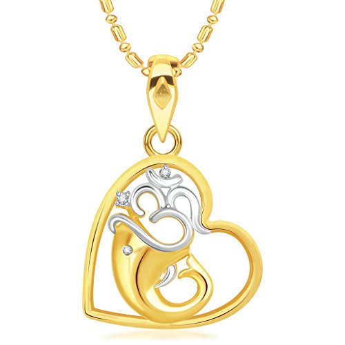 Vshine Gold Plated Om Ganesh Heart Pendant For Men Women