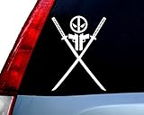 DeadPool With Guns And Sword Decal Vinyl Sticker|Cars Trucks Vans Walls Laptop| WHITE |5.5 x 4 in|CCI738