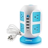 Extension Lead MAOZUA Extension Lead with USB Power Strip Tower 8 Outlet 4 USB Ports Surge Protected Extension Lead 6.5ft Cord Wire Extension 2500W Multi-Faceted Safety Sockets (8 Outlet 4 USB)