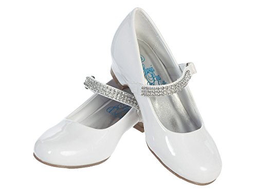 Swea Pea & Lilli Girl's Low Heel Girls Dress Shoe with Rhinestone Strap White 12