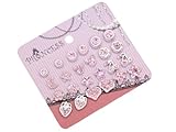 Pack of 12 Pink Crystal Magnetic Stud Earrings for Girls Kids [E]