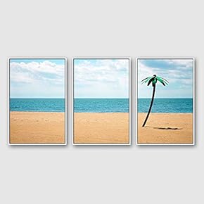 Framed Canvas Wall Art for Living Room, Bedroom Ocean Sea Beach Canvas Prints for Modern Home Decoration Ready to Hang - 16"x24"x3 Panels