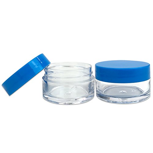 Beauticom 12 Pieces 20G/20ML Round Clear Jars with Blue Lids for Jams, Honey, Cooking Oils, Herbs and Spices - BPA Free