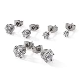 5 Pairs of Stainless Steel CZ Stud Earrings Set 3mm 4mm 5mm 6mm & 7mm