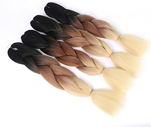 WTB Hair (5 Pieces) 24"Ombre Braiding Hair for Box Braids Hair Synthetic Braiding Hair Extensions High Temperature Fiber Braid Hair (hei+zong+mibai)