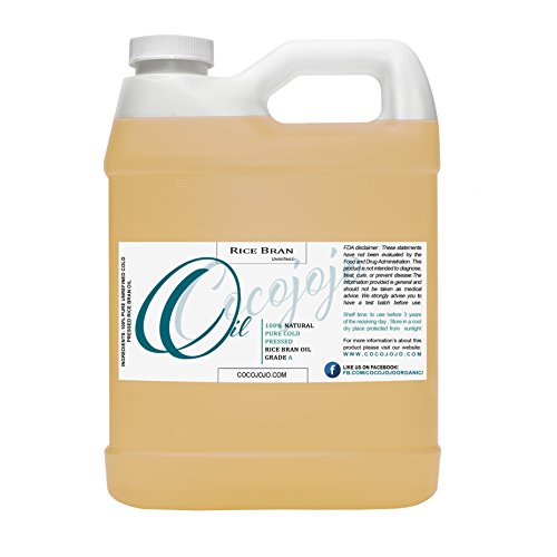 Rice Bran Oil 32 oz 100% Pure Natural Cold Pressed Unrefined Extra Virgin Rice Oil- Therapeutic Grade A for Hair Skin Body Nail and Beard