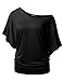 MIRITY Womens Short Sleeve Boat Neck Cute Solid Shirring Dolman Drape Tops Color Black Size S