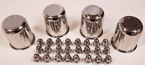 eCustomRim Four Trailer Lug & Cap Sets - Stainless Hub Cover & 6 SS Lugs 3.75" Center Bore