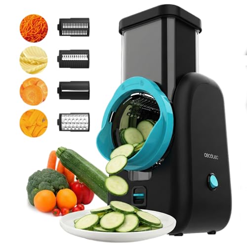 Tagliaverdure Cubetti Elettrico Salad Maker Total Blade Full Black.Robot Cucina, 4 Cilindri Intercambiabili, Taglia, Grattugia, Affetta, Smontabile, Compatto, Insalate Fresche in Pochi Secondi