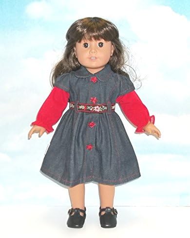 Beatrice Collection Denim Shirt Dress with Red Accents. Fits 18” Dolls Like American Girl
