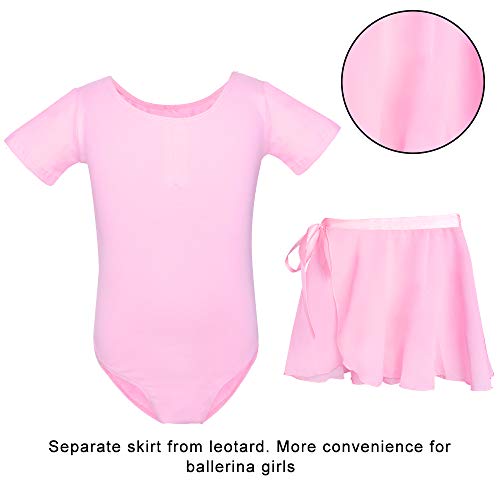 Hicdaw Ballet Leotard Dance Leotard Short Sleeve Ballet Leotard for Girls with Separated Skirt and Dance Tight Pink