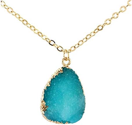 Natural Druzy Stone Slice Quartz Crystal Pendant Necklace Chain Jewelry