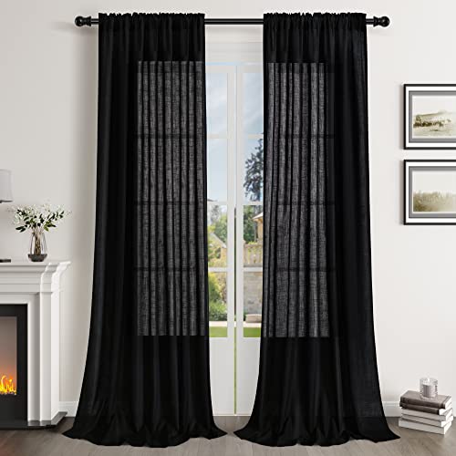 Guken Black Linen Curtains Length
