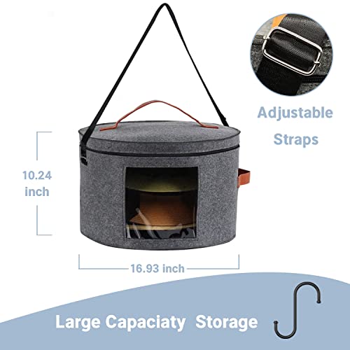 Hat Storage Box for Travel fit Women Men, Large Round Foldable Toy Store with Dustproof Lid, Cowboy Hat Organizer, Stuffed Animal Toy Storage Bin, Collapsible Felt Hat bag, Stackable Big Hat Case