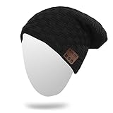 Momoday Wireless Beanie Knitted Winter Warm Music Unisex Hat Cap with Headphone Microphone for Hands Free Talking Winter Sports Fitness Gym Jogging Camping (Black1)