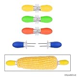 Corn Holders - Set Of 4 Pairs (Orange/Yellow/Blue/Green) - Corn On The Cob Skewers - Interlocking Design For Safety And Convenient Storage - Perfect For Home Cooking And BBQ - Large Handle Pin Grips