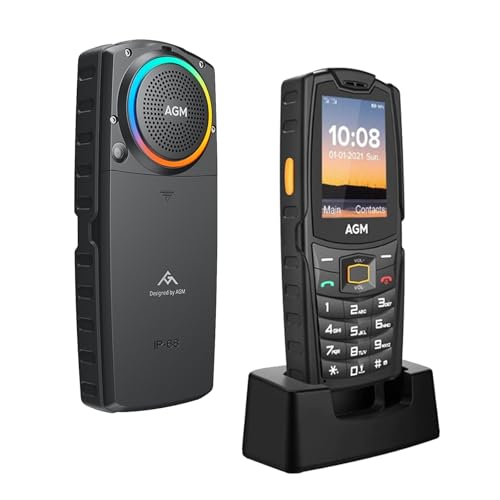 AGM M6 Feature Phone with Charging Dock, 4G LTE Dual SIM Unlocked - T-Mobile Compatible, RGB Light, Large Button & Font, 109dB Speaker, 128GB TF Expand, IP68 Waterproof/Drop-Proof for Outdoors