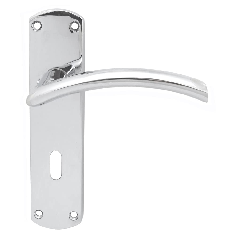 Serozzetta Caldew Door Handles on Backplate - Lock (57mm c/c) - Polished Chrome