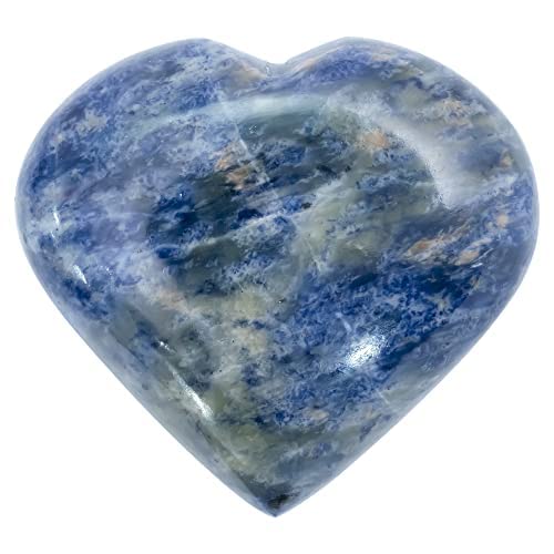 Crocon 50mm Sodalite Heart stone Big Heart Shape Puff Stones Set 450+ Carats Pocket Crystal Healing Tumble Collection Palm Worry Stone Good Luck Charm Meditation Gift Craft Home Decor