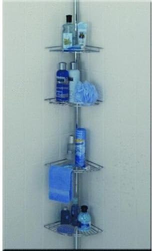 Chrome Shower Tub Corner Shelf Metal Tension Pole Caddy Bathroom Soap Organizer