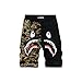 Shark Pattern Camouflage Stitching Shorts Men Drawstring Black Sports Shorts (M)